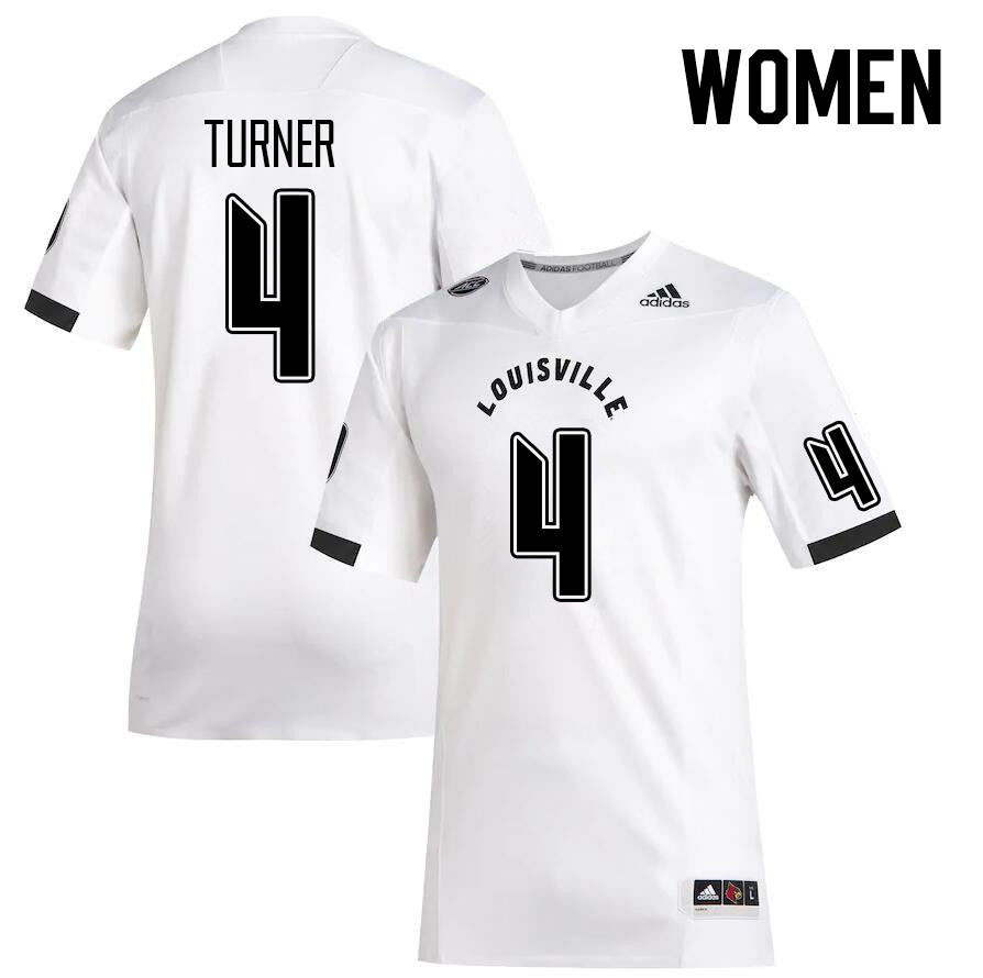Women #4 Maurice Turner Louisville Cardinals College Football Jerseys Stitched Sale-White - Click Image to Close